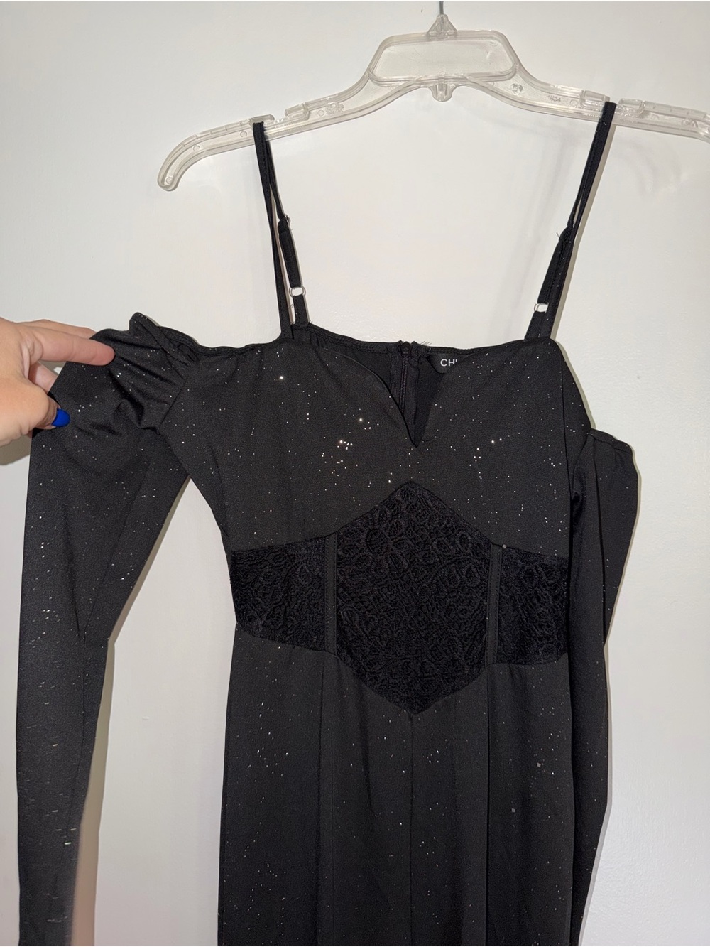 chic Black One-Shoulder Glitter Jumpsuit
